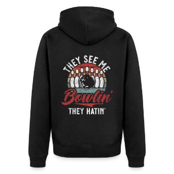 Lustiges Bowling Gruppenoutfit und cooles Bowling - Unisex Premium Bio Zip Hoodie - Schwarz - Hinten - Nico (187cm)