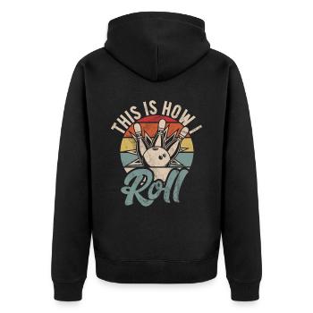 Lustiges Bowling Gruppenoutfit und cooles Bowling - Unisex Premium Bio Zip Hoodie - Schwarz - Hinten - Nico (187cm)