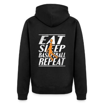 Essen Schlafen Basketball - Unisex Premium Bio Zip Hoodie - Schwarz - Hinten - Nico (187cm)