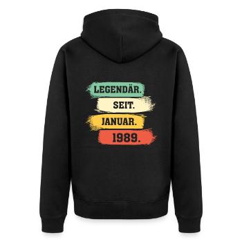 Legendär Seit Januar 1989 - Unisex Premium Bio Zip Hoodie - Schwarz - Hinten - Nico (187cm)