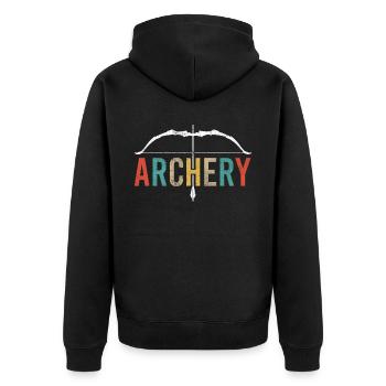 Bogensport Bogenschütze Bogenschießen Pfeil Bogen - Unisex Premium Bio Zip Hoodie - Schwarz - Hinten - Nico (187cm)