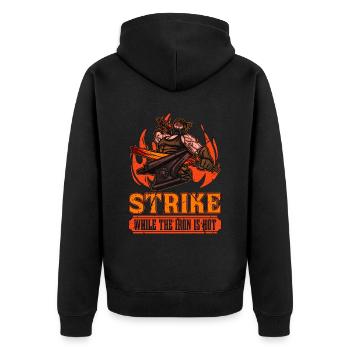 Grève de forge pendant que The Iron Farrier Blacksmiths - Veste à capuche bio Premium Unisexe - noir - Dos - Nico (187cm)