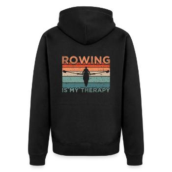 Rudern Rowing Is My Therapy - Unisex Premium Bio Zip Hoodie - Schwarz - Hinten - Nico (187cm)