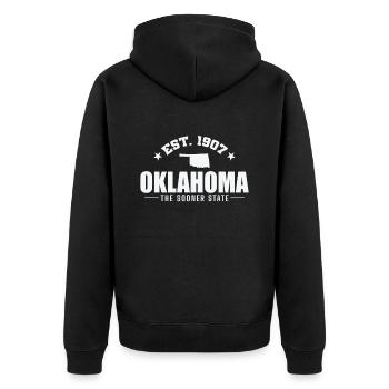 Oklahoma Est. 1907 The Sooner State USA - Unisex Premium Bio Zip Hoodie - Schwarz - Hinten - Nico (187cm)