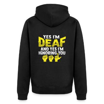 ASL Hand gestures Deaf hearing loss - Unisex Premium Organic Zip Hoodie - black - Back - Nico (187cm)