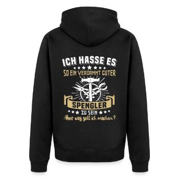 Spengler Bauspengler Karrosseriespengler - Unisex Premium Bio Zip Hoodie - Schwarz - Hinten - Nico (187cm)