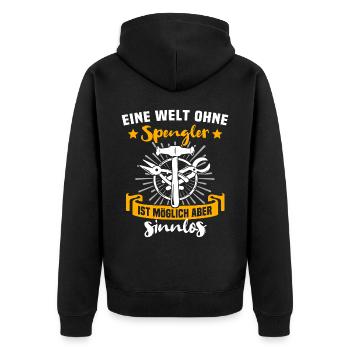 Spengler Bauspengler Karrosseriespengler - Unisex Premium Bio Zip Hoodie - Schwarz - Hinten - Nico (187cm)