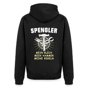 Spengler Bauspengler Karrosseriespengler - Unisex Premium Bio Zip Hoodie - Schwarz - Hinten - Nico (187cm)