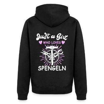 Spenglerin Bauspenglerin Karrosseriespenglerin - Unisex Premium Bio Zip Hoodie - Schwarz - Hinten - Nico (187cm)