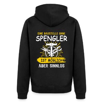 Spengler Bauspengler Karrosseriespengler - Unisex Premium Bio Zip Hoodie - Schwarz - Hinten - Nico (187cm)