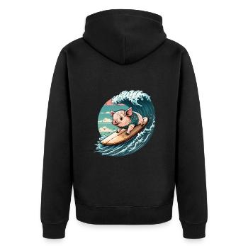 Schwein Kanagawa Japanische Kunst - Unisex Premium Bio Zip Hoodie - Schwarz - Hinten - Nico (187cm)