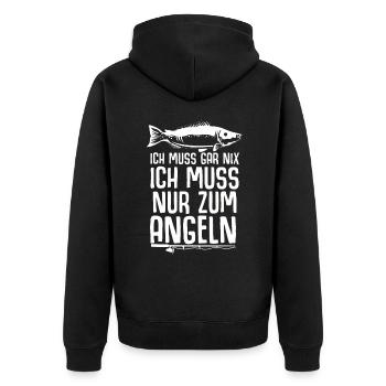 Angeln Tshirt Mann Fischer Rute Fischfang Fishing - Unisex Premium Bio Zip Hoodie - Schwarz - Hinten - Nico (187cm)