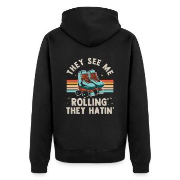 Inline Skate Gift Rollskates Roller 70s - Unisex Premium Organic Zip Hoodie - black - Back - Nico (187cm)