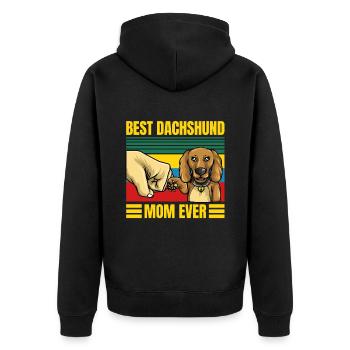 Dachshund Geschenk Dixie Wiener Doxie Dackel - Unisex Premium Bio Zip Hoodie - Schwarz - Hinten - Nico (187cm)