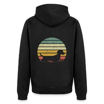 Dachshund Geschenk Dixie Wiener Doxie Dackel - Unisex Premium Bio Zip Hoodie - Schwarz - Hinten - Nico (187cm)
