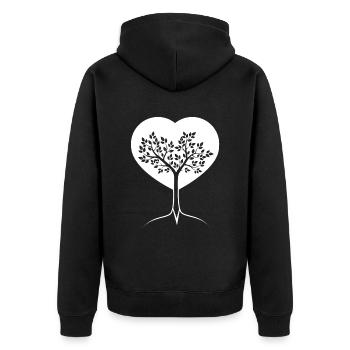 Herz - Baum - (2) - Unisex Premium Bio Zip Hoodie - Schwarz - Hinten - Nico (187cm)