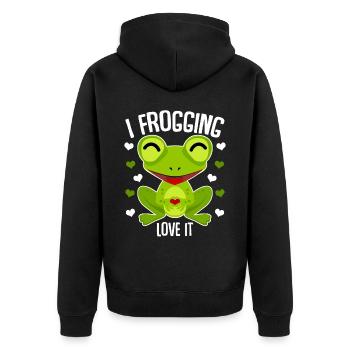 Frösche niedlicher Frosch - Unisex Premium Bio Zip Hoodie - Schwarz - Hinten - Nico (187cm)