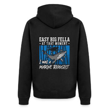 Marine Biology Easy Big Fella Loves Ocean Science - Unisex Premium Bio Zip Hoodie - Schwarz - Hinten - Nico (187cm)