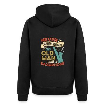 Old man with a saxophone jazz musician - Unisex Premium Organic Zip Hoodie - black - Back - Nico (187cm)