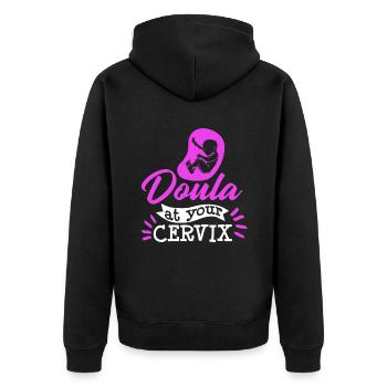 Doula with her Cervix midwife - Unisex Premium Organic Zip Hoodie - black - Back - Nico (187cm)