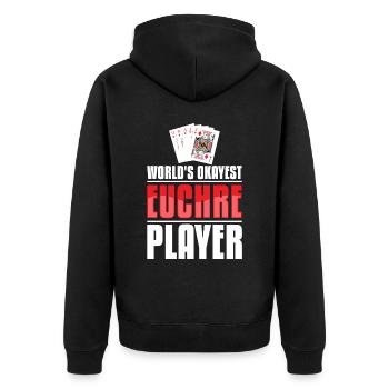Okayest Euchre Player - Euchre Player Kartenspiel - Unisex Premium Bio Zip Hoodie - Schwarz - Hinten - Nico (187cm)