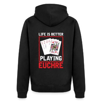 La vie mieux jouer Euchre - Carte de joueur Euchre - Veste à capuche bio Premium Unisexe - noir - Dos - Nico (187cm)