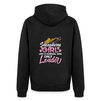Saxophon Musikerin Jazzmusiker - Unisex Premium Bio Zip Hoodie - Schwarz - Hinten - Nico (187cm)