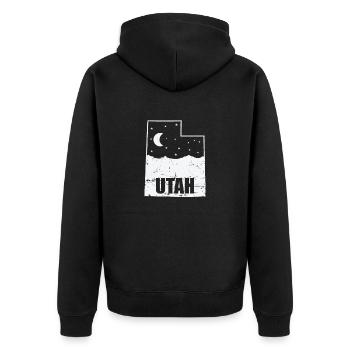 Utah Karte mit Skyline USA Amerika - Unisex Premium Bio Zip Hoodie - Schwarz - Hinten - Nico (187cm)