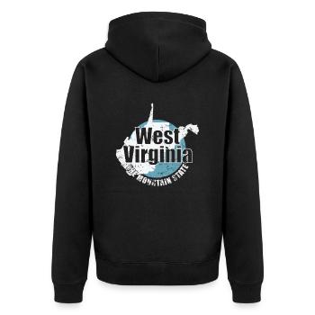 West Virginia The Mountain State USA - Unisex Premium Bio Zip Hoodie - Schwarz - Hinten - Nico (187cm)