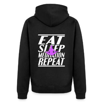 Essen Schlafen Meditieren - Unisex Premium Bio Zip Hoodie - Schwarz - Hinten - Nico (187cm)