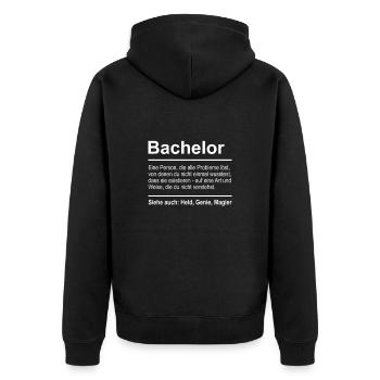 Bachelor Definition Lustig Spruch Uni Bachelor - Unisex Premium Bio Zip Hoodie - Schwarz - Hinten - Nico (187cm)