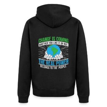 Climate Change Change Is Coming Environmentalist - Unisex Premium Bio Zip Hoodie - Schwarz - Hinten - Nico (187cm)