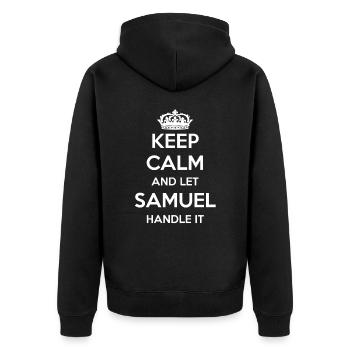 Keep Calm Handle It - Prénom Nom Funny Samuel - Veste à capuche bio Premium Unisexe - noir - Dos - Nico (187cm)