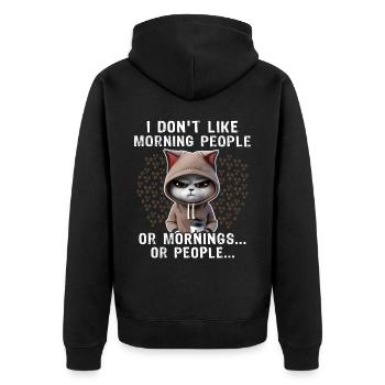 Morning People Coffee Cat - Unisex Premium Bio Zip Hoodie - Schwarz - Hinten - Nico (187cm)