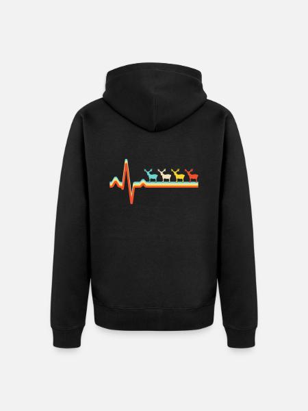 Deer retro heartbeat - Unisex Premium Organic Zip Hoodie - black