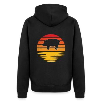Schwein Retro - Unisex Premium Bio Zip Hoodie - Schwarz - Hinten - Nico (187cm)