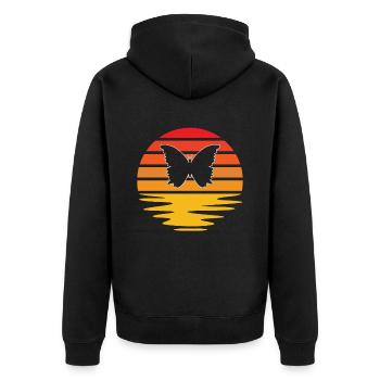 Schmetterling Retro - Unisex Premium Bio Zip Hoodie - Schwarz - Hinten - Nico (187cm)