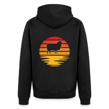 Schaf Retro - Unisex Premium Bio Zip Hoodie - Schwarz - Hinten - Nico (187cm)