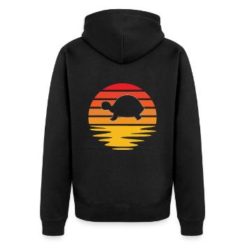 Turtle Retro - Unisex Premium Organic Zip Hoodie - black - Back - Nico (187cm)