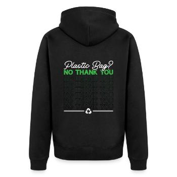 Recycling Plastic Bag No Thank You Reuse Recycler - Unisex Premium Bio Zip Hoodie - Schwarz - Hinten - Nico (187cm)