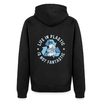 Recycling Life In Plastic Is Recycle Bin Recycler - Unisex Premium Bio Zip Hoodie - Schwarz - Hinten - Nico (187cm)