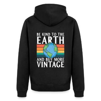 Recycling Be Kind To The Retro Go Green Recycler - Unisex Premium Bio Zip Hoodie - Schwarz - Hinten - Nico (187cm)