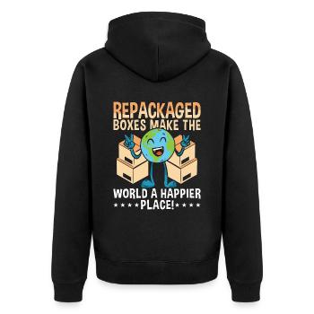 Recycling Repackaged Boxes Make The Reuse Recycler - Unisex Premium Organic Zip Hoodie - black - Back - Nico (187cm)
