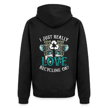 Recycling I Just Really Love Eco Friendly Recycler - Unisex Premium Bio Zip Hoodie - Schwarz - Hinten - Nico (187cm)