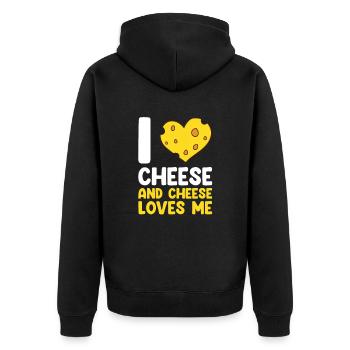 Lustiger Käseliebhaber Essen Humor Käse - Unisex Premium Bio Zip Hoodie - Schwarz - Hinten - Nico (187cm)