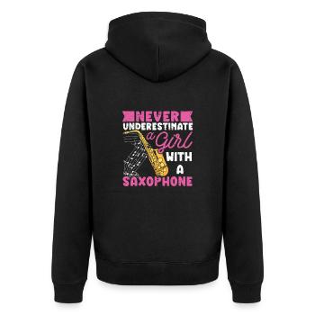 Saxophon Musikerin Jazzmusiker - Unisex Premium Bio Zip Hoodie - Schwarz - Hinten - Nico (187cm)