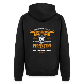 Les légendes sont nées en février 1981 - Veste à capuche bio Premium Unisexe - noir - Dos - Nico (187cm)