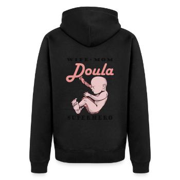 Ehefrau Mutter Doula Hebamme - Unisex Premium Bio Zip Hoodie - Schwarz - Hinten - Nico (187cm)