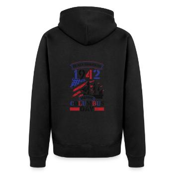 Columbus Day 1942 Amerikanischer Italiener - Unisex Premium Bio Zip Hoodie - Schwarz - Hinten - Nico (187cm)