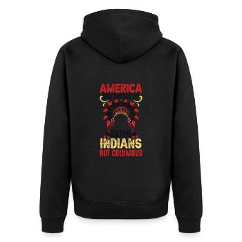L’Amérique découverte par les Indiens en 1942 Anti - Veste à capuche bio Premium Unisexe - noir - Dos - Nico (187cm)